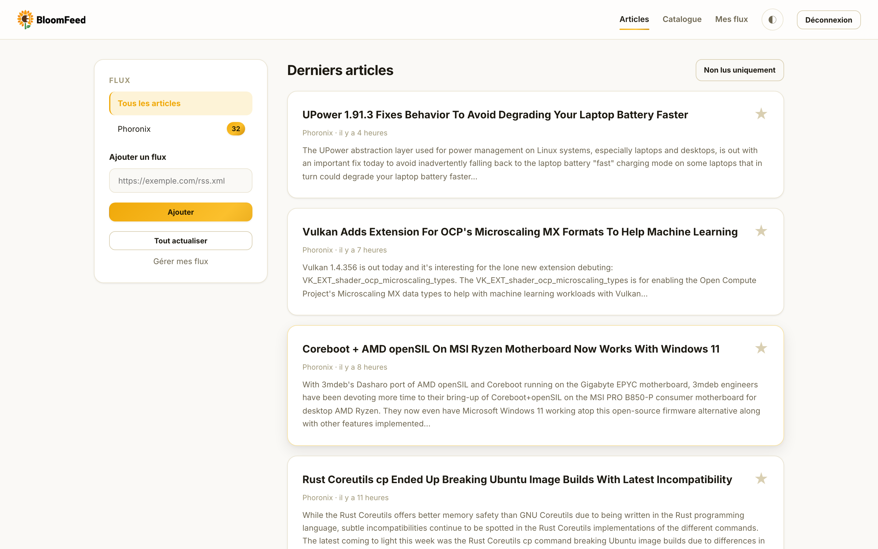 BloomFeed dashboard